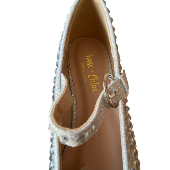 Chase & Chloe Mary Jane Ballet Flats Shoes Size 7.5 Silver Glitter Holidays NWT - Picture 7 of 11